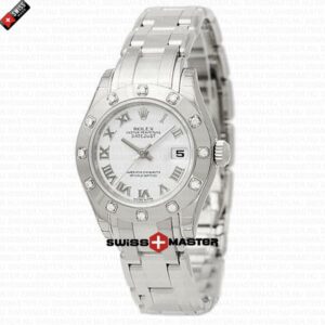Rolex Datejust Pearlmaster 18k White Gold White Dial Diamond Bezel | Swiss Replica Watch