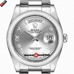 Rolex Day-Date Silver Dial Roman Markers 18k white Gold | Swiss Replica Watch