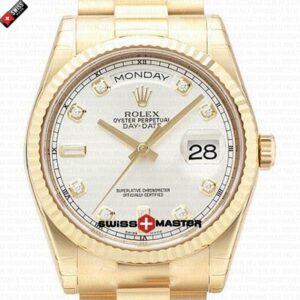 Rolex Day-Date Dial Stick Markers Fluted Bezel 18k Gold | Swiss Replica Watch