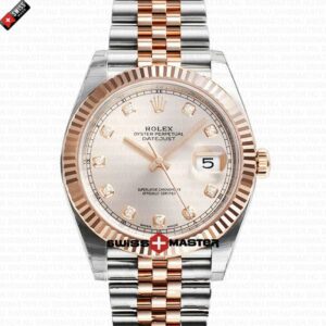 Rolex Datejust 41mm 18k 2-Tone Jubilee Fluted Bezel Pink Sundust Dial Diamond Markers | Swiss Replica Watch