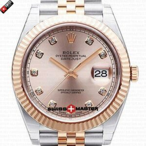 Rolex Datejust 41mm 18k 2-Tone Jubilee Fluted Bezel Pink Sundust Dial Diamond Markers | Swiss Replica Watch