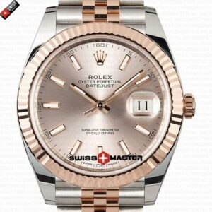 Rolex Datejust 41mm 18k 2-Tone Jubilee Fluted Bezel Pink Sundust Dial Stick Markers | Swiss Replica Watch