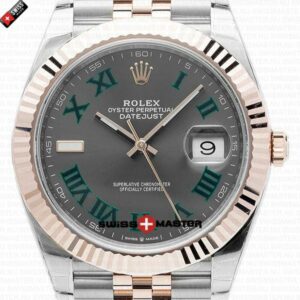 Rolex Datejust 41mm 18k 2-Tone Oyster Fluted Grey Roman | Swiss Replica Watch