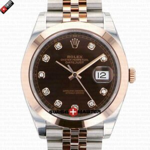Rolex Datejust 41mm 18k 2-Tone Jubilee Smooth Bezel Chocolate Dial Diamond Markers | Swiss Replica Watch