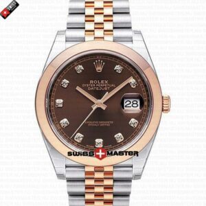 Rolex Datejust 41mm 18k 2-Tone Jubilee Smooth Bezel Chocolate Dial Diamond Markers | Swiss Replica Watch