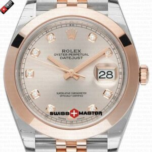 Rolex Datejust 41mm 18k 2-Tone Jubilee Smooth Bezel Pink Dial Diamond Markers | Swiss Replica Watch