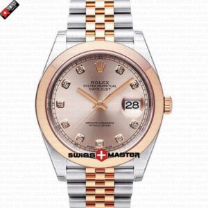 Rolex Datejust 41mm 18k 2-Tone Jubilee Smooth Bezel Pink Dial Diamond Markers | Swiss Replica Watch
