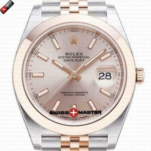 Rolex Datejust 41mm 18k 2-Tone Jubilee Smooth Bezel Pink Dial Stick Markers | Swiss Replica Watch