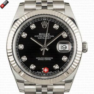 Rolex Datejust 41mm 18k White Gold Jubilee Fluted Bezel Black Dial Diamond Markers | Swiss Replica Watch