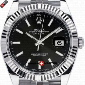 Rolex Datejust 41mm 18k White Gold Jubilee Fluted Bezel Black Dial Stick Markers | Swiss Replica Watch