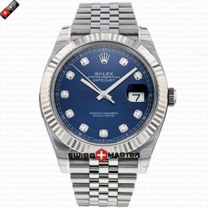 Rolex Datejust 41mm 18k White Gold Jubilee Fluted Bezel Blue Dial Diamond Markers | Swiss Replica Watch