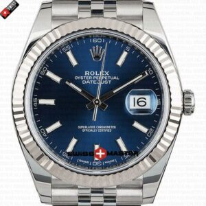 Rolex Datejust 41mm 18k White Gold Jubilee Fluted Bezel Blue Dial Stick Markers | Swiss Replica Watch