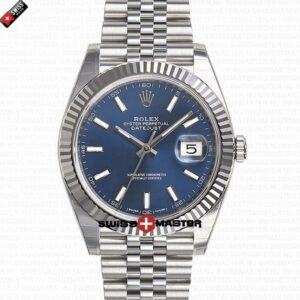 Rolex Datejust 41mm 18k White Gold Jubilee Fluted Bezel Blue Dial Stick Markers | Swiss Replica Watch