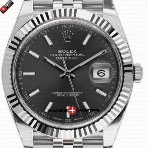 Rolex Datejust 41mm 18k White Gold Jubilee Fluted Bezel Dark Rhodium Dial Stick Markers | Swiss Replica Watch