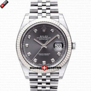 Rolex Datejust 41mm 18k White Gold Jubilee Fluted Bezel Rhodium Grey Dial Diamond Markers | Swiss Replica Watch