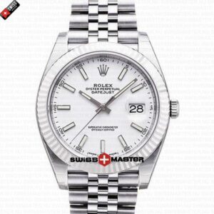 Rolex Datejust 41mm 18k White Gold Jubilee Fluted Bezel White Dial Stick Markers | Swiss Replica Watch