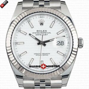 Replica Rolex Datejust 41MM – 18K White Gold, White Dial, Stick Markers