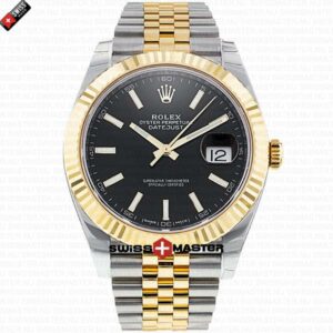 Rolex Datejust 41mm 18k Yellow Gold Jubilee Fluted Bezel Black Dial Stick Markers | Swiss Replica Watch