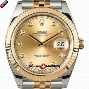 Rolex Datejust 41mm 18k 2-Tone Yellow Gold Jubilee Fluted Bezel Gold Dial Diamond Markers | Swiss Replica Watch