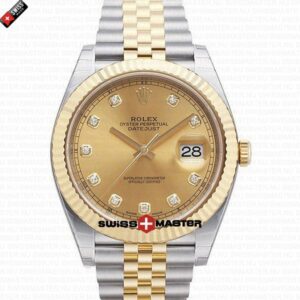 Rolex Datejust 41mm 18k 2-Tone Yellow Gold Jubilee Fluted Bezel Gold Dial Diamond Markers | Swiss Replica Watch