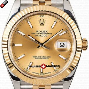 Rolex Datejust 41mm 18k Yellow Gold Jubilee Fluted Bezel Gold Dial Stick Markers | Swiss Replica Watch