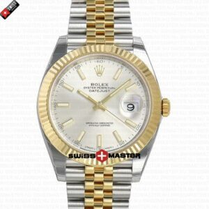 Rolex Datejust 41mm 18k Yellow Gold Jubilee Fluted Bezel Silver Dial Stick Markers | Swiss Replica Watch