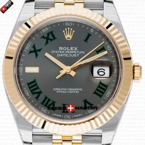 Rolex Datejust 41mm 18k 2-Tone Yellow Gold Fluted Grey Roman | Swiss Replica Watch