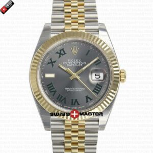 Rolex Datejust 41mm 18k 2-Tone Yellow Gold Fluted Grey Roman | Swiss Replica Watch