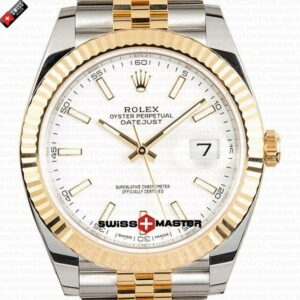 Rolex Datejust 41mm 18k Yellow Gold Jubilee Fluted Bezel White Dial Stick Markers | Swiss Replica Watch