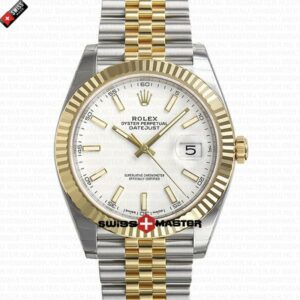 Rolex Datejust 41mm 18k Yellow Gold Jubilee Fluted Bezel White Dial Stick Markers | Swiss Replica Watch