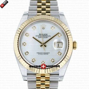 Rolex Datejust 41mm 18k Yellow Gold Jubilee Fluted Bezel MOP White Dial Stick Markers | Swiss Replica Watch