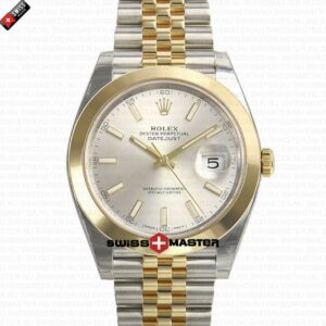 Rolex Datejust 41mm 18k Yellow Gold Jubilee Smooth Bezel Silver Dial Stick Markers | Swiss Replica Watch