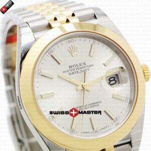 Rolex Datejust 41mm 18k Yellow Gold Jubilee Smooth Bezel Silver Dial Stick Markers | Swiss Replica Watch