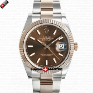 Rolex Datejust 41mm 18k 2-Tone Rose Gold Flat Three Piece Links Fluted Bezel Chocolate Dial Stick Markers | Swiss Replica Watch