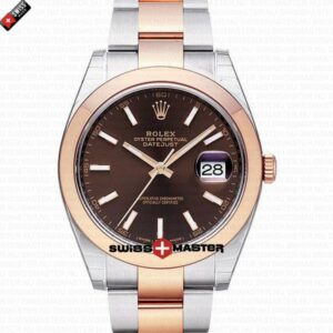 Rolex Datejust 41mm 18k 2-Tone Rose Gold Flat Three Piece Links Smooth Bezel Chocolate Dial Stick Markers | Swiss Replica Watch