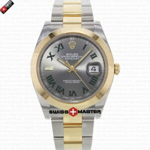 Rolex Datejust 41mm 18k 2-Tone Yellow Gold Flat Three Piece Links Smooth Bezel Grey Roman Markers | Swiss Replica Watch