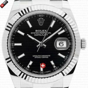 Rolex Datejust 41mm 18k White Gold Flat Three Piece Links Fluted Bezel Black Dial Stick Markers | Swiss Replica Watch