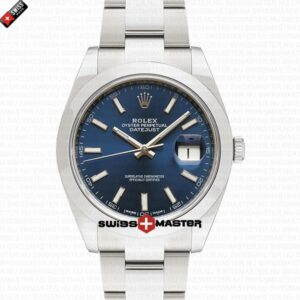 Rolex Datejust 41mm SS Rhodium Blue Dial Smooth Bezel Stick Markers | Swiss Replica Watch