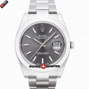 Rolex Datejust 41mm SS Rhodium Grey Dial Smooth Bezel Stick Markers | Swiss Replica Watch