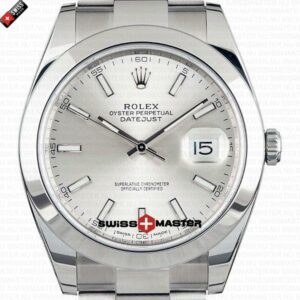 Rolex Datejust 41mm SS Rhodium Silver Dial Smooth Bezel Stick Markers | Swiss Replica Watch