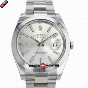 Rolex Datejust 41mm SS Rhodium Silver Dial Smooth Bezel Stick Markers | Swiss Replica Watch