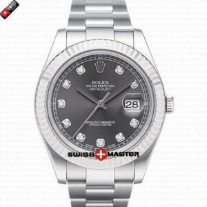 Rolex Datejust 41mm 18k White Gold Black Dial Diamond Markers | Swiss Replica Watch