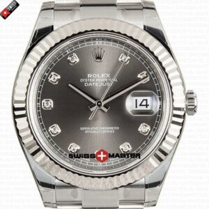 Rolex Datejust 41mm 18k White Gold Black Dial Diamond Markers | Swiss Replica Watch