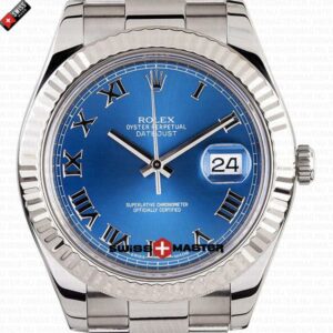 Rolex Datejust 41mm 18k White Gold Blue Dial Roman Markers | Swiss Replica Watch