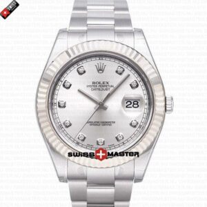 Rolex Datejust 41mm 18k White Gold Silver Dial Diamond Markers | Swiss Replica Watch