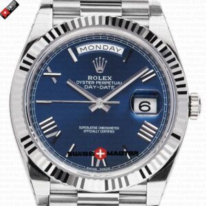 Rolex Day-Date Blue Dial Roman Markers 18k white Gold | Swiss Replica Watch