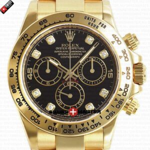 Rolex Cosmograph Daytona 18k Gold Diamond Black Dial | Swiss Replica Watch
