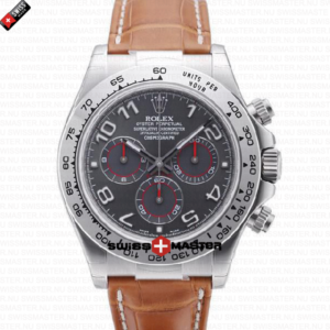 Rolex Cosmograph Daytona White Gold Grey Arabic Marks Dial Leather Band | Swiss Replica Watch