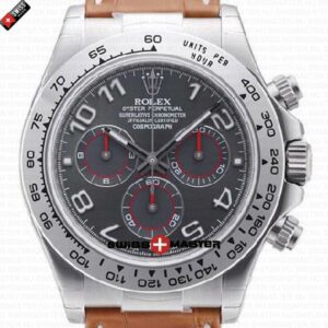 Rolex Cosmograph Daytona White Gold Grey Arabic Marks Dial Leather Band | Swiss Replica Watch