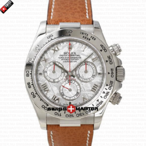 Rolex Cosmograph Daytona White Gold Meteorite Arabic Marks Dial Leather Band | Swiss Replica Watch